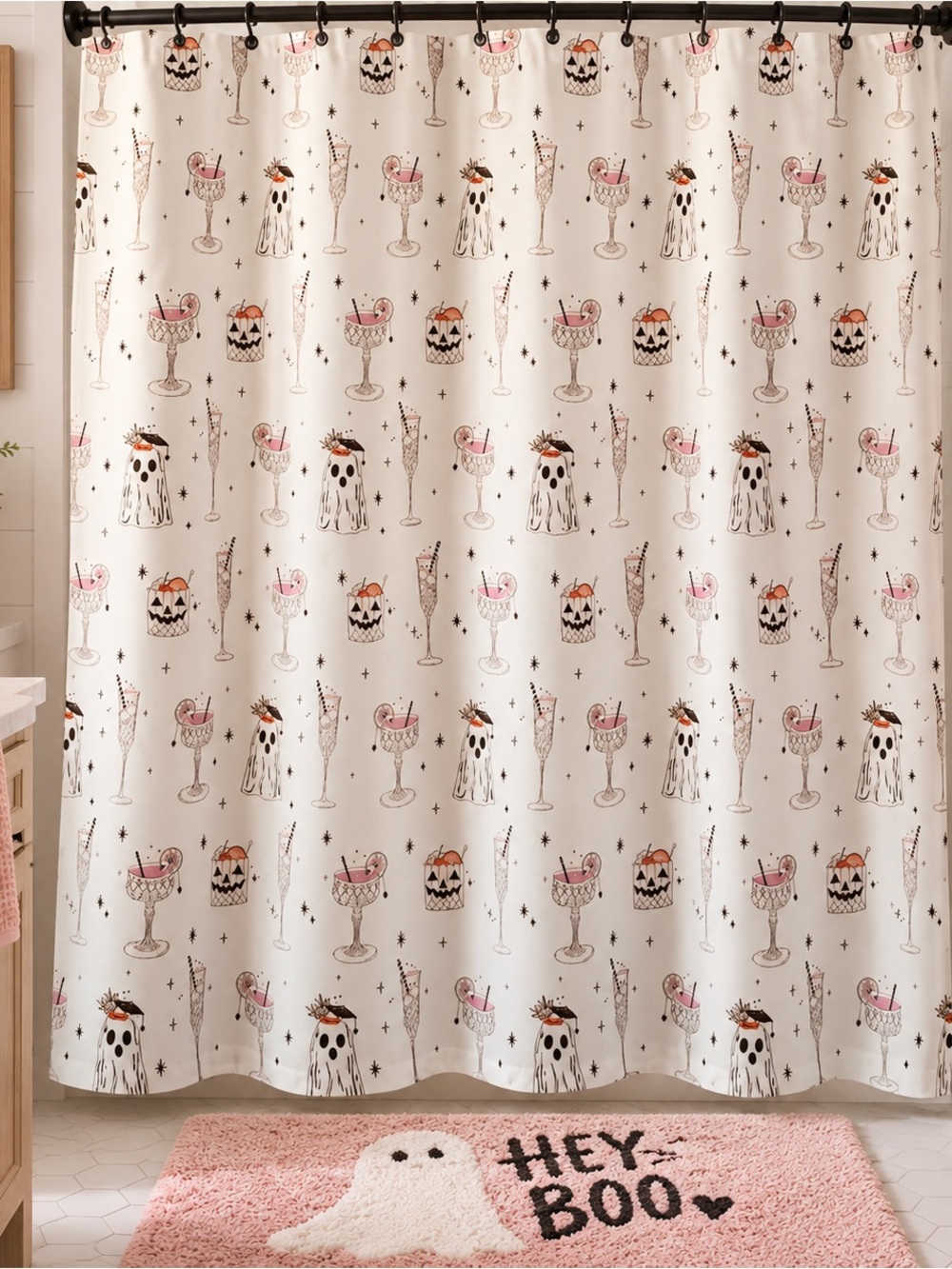 NEW Rachel Zoe SUMMERWEEN Ghost Cocktail Halloween Shower Curtain